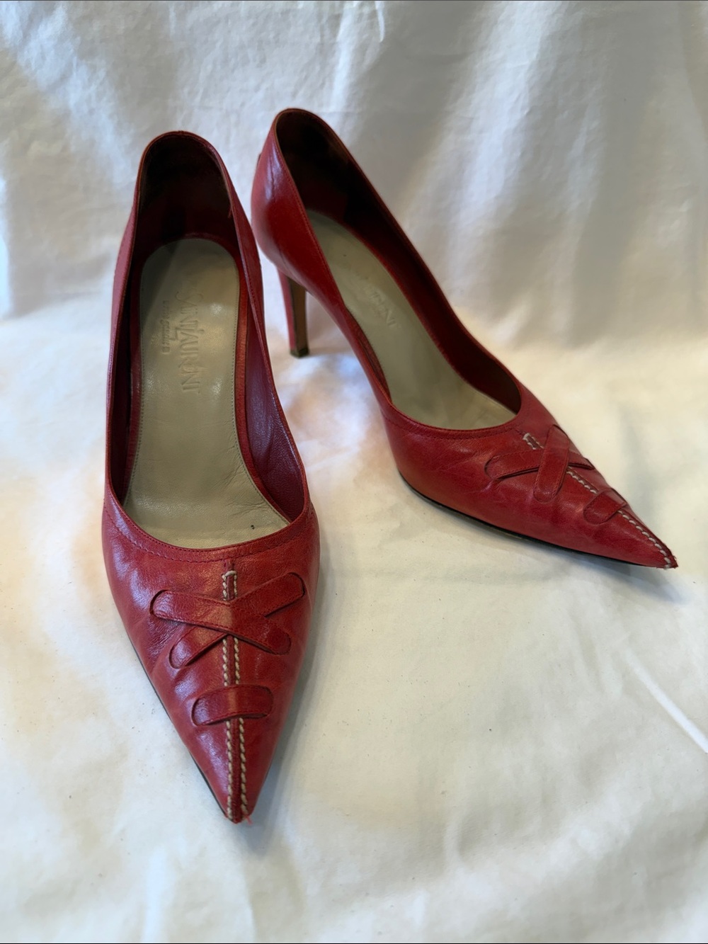 Yves Saint Laurent Red Leather Pointed Toe Women's Pumps